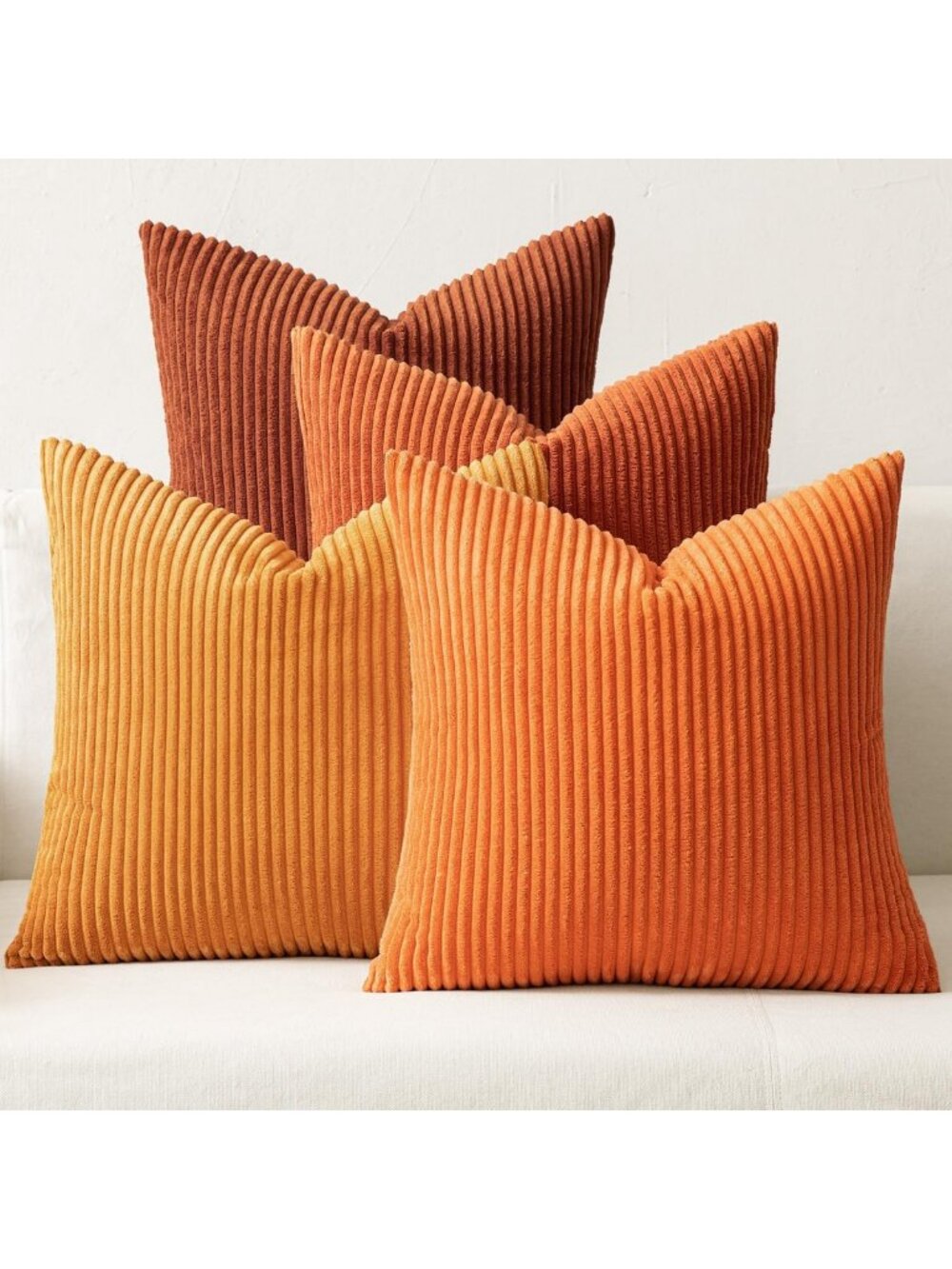 Cozy Fall Corduroy Throw Pillow Covers - Orange Rust, 18x18, Decorative Accent